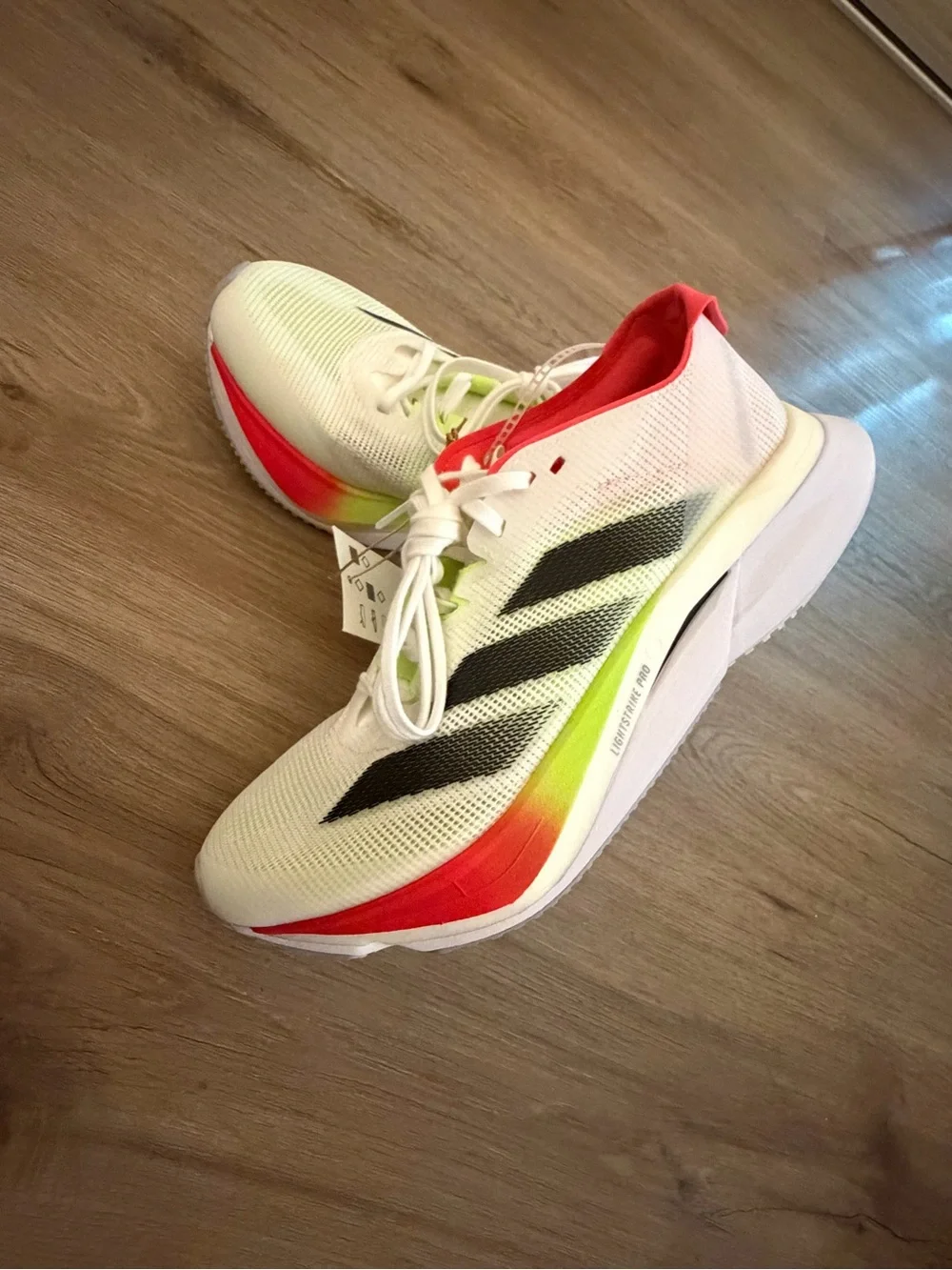 NEW ✨ Adidas Adizero Boston 12 - Women's 5 / Men's 3.5 - White / Neon / Red ✨